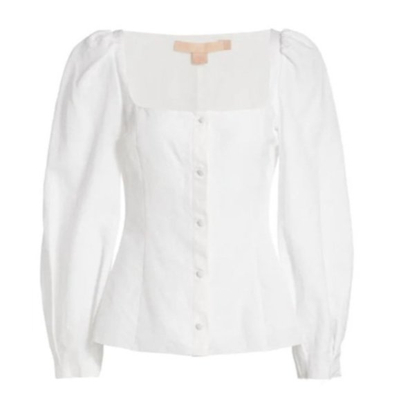 NWT BROCK COLLECTION THELMA LINEN & SILK BLEND PUFF SLEEVE SLIM FIT BLOUSE SZ 6 - Picture 5 of 8